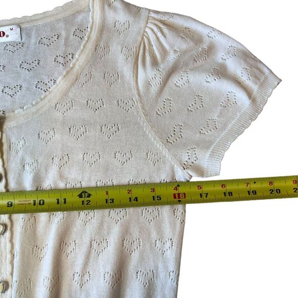 H20 Short Sleeve Cardigan Hearts Women Sz Medium Ivory Crop Love Japan Preppy - Picture 5 of 8